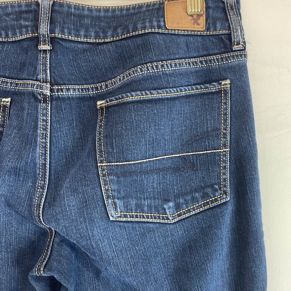 AMERICAN EAGLE Retro Low Rise Straight Stretch Jeans Blue Dark Wash Denim 10 - Picture 6 of 9